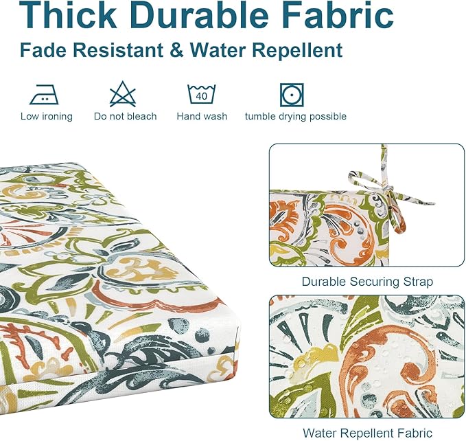 DYTXIII Set of 2 Outdoor Chair Cushions, Water Resistant 18.5"x16"x2" Square Seat Cushion for Patio Dining Chairs, High-Density Replacement Pads for Indoor Outdoor Furniture - Paisley Botanical