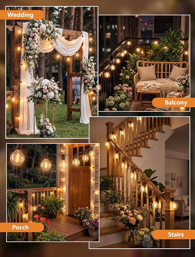 100FT G40 LED Outdoor String Lights, Patio Globe Lights with 52 Shatterproof LED Bulbs, Waterproof Dimmable Hanging Lights, Connectable Black Wire Bistro Lights for Backyard Porch Garden Party Café