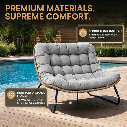 Outdoor Loveseat 2-Seat Wicker Rattan Boho Patio Sofa Grey 1PC | 53"x36"x30", 13" seat height. 4" thick cushions, 1000lb cap. All-weather PE rattan, rust-proof frame. Grey, 1PC.