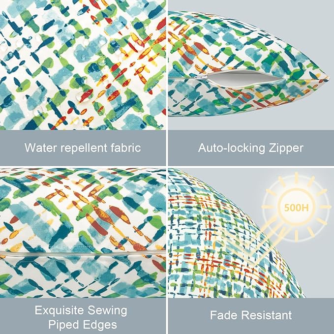 LVTXIII Outdoor Lumbar Pillow Covers, Patio Decorative Lumbar Pillow Cases ONLY, Fluffy Fade-Resistant Lumbar Cushion Cases for Home Balcony and Garden, 12x20 Inch, Pack of 2, Acapa Opal Geometric