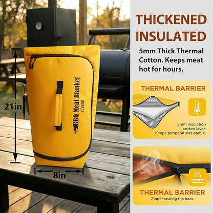 BBQ Blanket for Resting Meat 21in, 270° Opening Insulated Brisket Resting Bag, Heavy Duty 100% Leak-Proof Smoker Meat Resting Case for Smoking & Camping, BBQ Grilling Gifts for Men, Smoker Accessories
