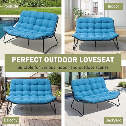 Crestlive Products Outdoor Couch，Patio Loveseat with Soft Cushions All Weather Patio Furniture for Porch/Balcony/Yard (3PC Blue)