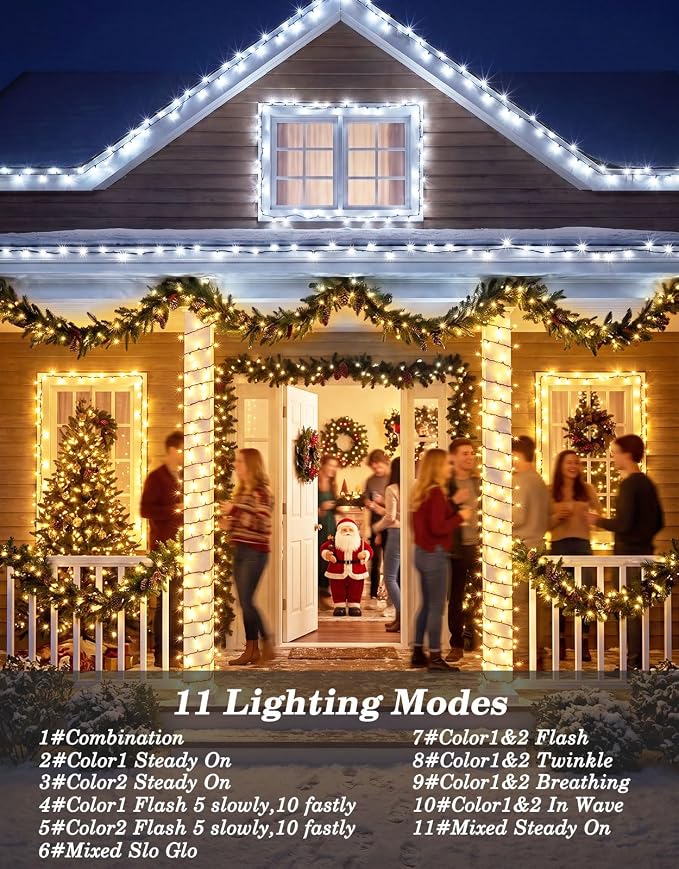 2 Pack 100LED Solar Christmas String Lights Outdoor Waterproof | Total 66FT Twinkle Lights with 8 Lighting Modes Remote for Outside Christmas Trees Decorations, Warm & Cool White