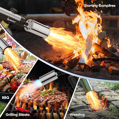 Propane Torch Gun with One-Touch Max Fire, Kitchen Blow Torch with a Safety Lock for Sous Vide Searing Steak, Grill, Charcoal Starter, Campfire (Propane Tank Not Included)