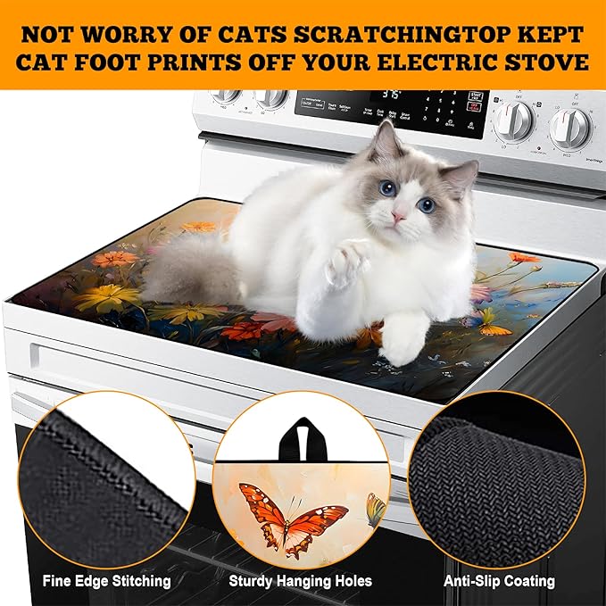 Multi-Design Stove Cover for Glass/Electric Stoves - 3-in-1 Heat-Resistant Protector Mat, Non-Slip Drying Rack 28"x20"