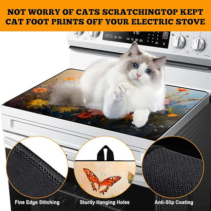 Multi-Design Stove Cover for Glass/Electric Stoves - 3-in-1 Heat-Resistant Protector Mat, Non-Slip Drying Rack 28"x20"