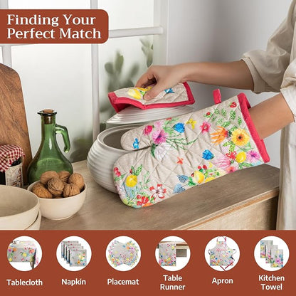 Maison d' Hermine Pot Holders 100% Cotton Potholders (8" x 8", Pack of 1) | Heat Resistant Hot Pads with Loop BBQ Cooking Baking Farmhouse Kitchen Handling Hot Pans Spring Summer - Jardin D'Ete - Fog