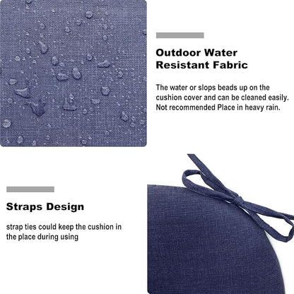 DYTXIII Set of 2 Outdoor Chair Cushions with Ties,Water Repellent Patio Chair Pads 17"x 16" for Outdoor Furniture,Round Corner Seat Cushions for Garden Yard Kitchen Textured Navy
