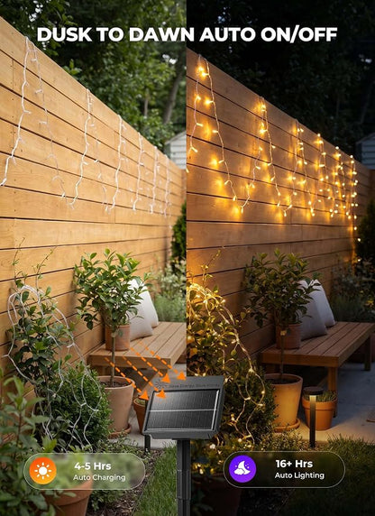 Brightown 2 Pack Solar String Lights Outdoor Waterproof, 92Ft 240 LED Solar Outdoor Lights String with 8 Modes, Transparent Wire String Light for Patio Tree Garden Party Decorations, Warm White