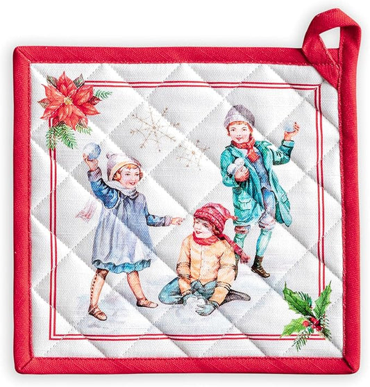 Maison d' Hermine Pot Holders 100% Cotton Heat Resistant Potholders 8" x 8" Hot Pads with Loop for Thanksgiving Christmas Decorations BBQ Cooking Baking Handling Hot Pans (Pack of 1, Chromo)