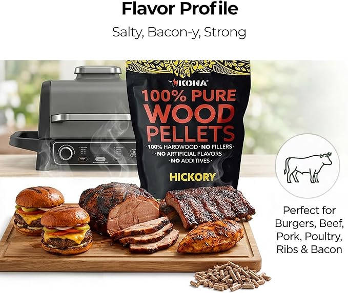 Kona 100% Hickory Smoker Pellets, Intended for Ninja Woodfire Outdoor Grill, 2 lb Resealable Bag