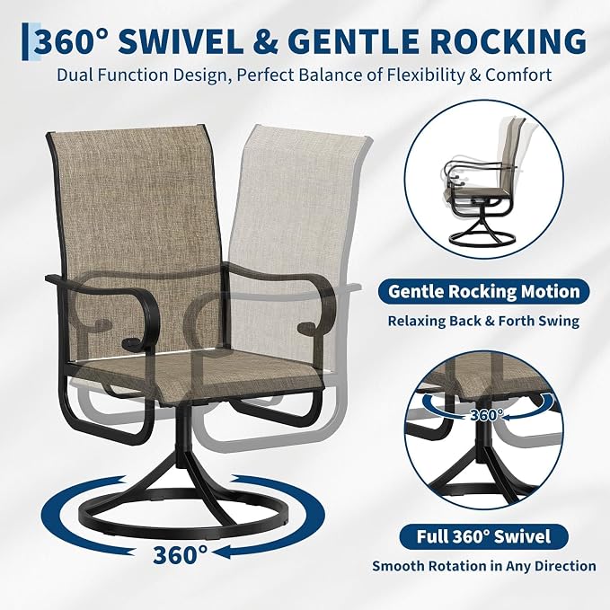 Patio Swivel Chair Set of 6, 360° Swivel & 15° Rocking High Back Outdoor Dining Chairs, All-Weather Metal Frame Patio Chairs for Backyard, Deck, Garden, Poolside Indoor Outdoor Use, Table Not Include