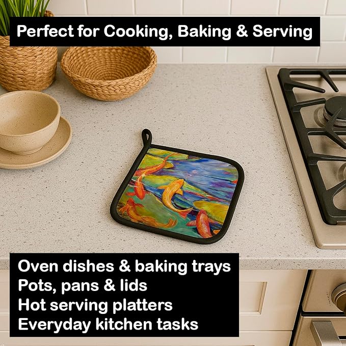 Caroline's Treasures JMK1263PTHD Koi Pair of Pot Holders Kitchen Heat Resistant Pot Holders Sets Oven Hot Pads for Cooking Baking BBQ, 7 1/2 x 7 1/2
