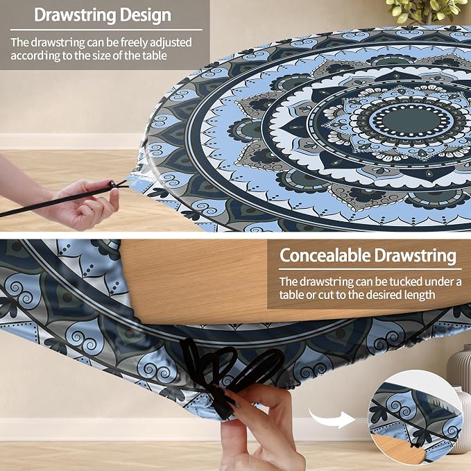 opstellen Fitted Round Tablecloth Waterproof Table Cloth Vinyl Indoor Outdoor Circle Cover for 36-44" Tables Dining Kitchen Apartment Home Party Gear Gifts Summer Fall Patio Picnic Camping Essentials