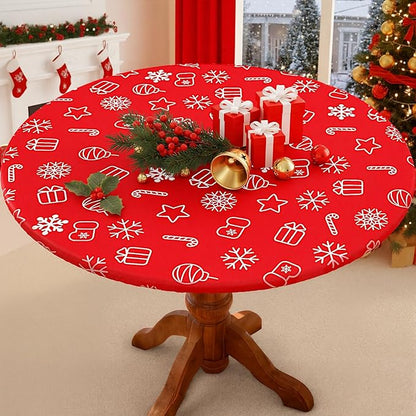 Smiry Round Spandex Tablecloth, Elastic Fitted Washable Tablecloths for 57"-68" Tables, Waterpoof Stretch Picnic Table Cover for Dining, Indoor and Outdoor, Snowflake