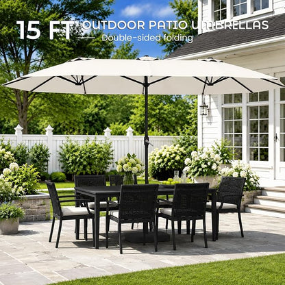 DomeShade Large 15FT Double Sided Patio Umbrella with Base Included,Rectangle Sun Shade for Pool,Deck,Backyard,Patio,Garden –Large White Outdoor Umbrella,Ivory