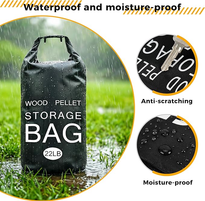 2 Pack 22LB Wood Pellet Storage Containers - Waterproof Pellet Storage Bag with Handles, Charcoal Storage Bin for Grill, Smoker Accessories Organizer for BBQ Pellets Charcoal & Wood Chips