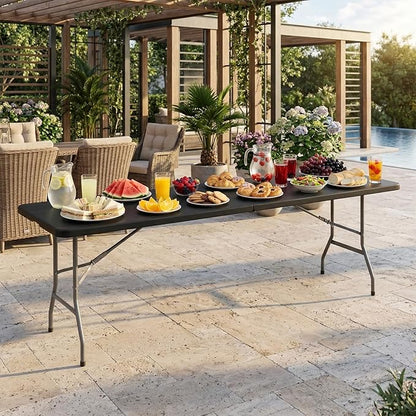 BestOffice 8 FT Picnic Table Plastic Camping Table Portable Square Height Folding Table Perfect for Picnics, Parties, Party and Camping, Black