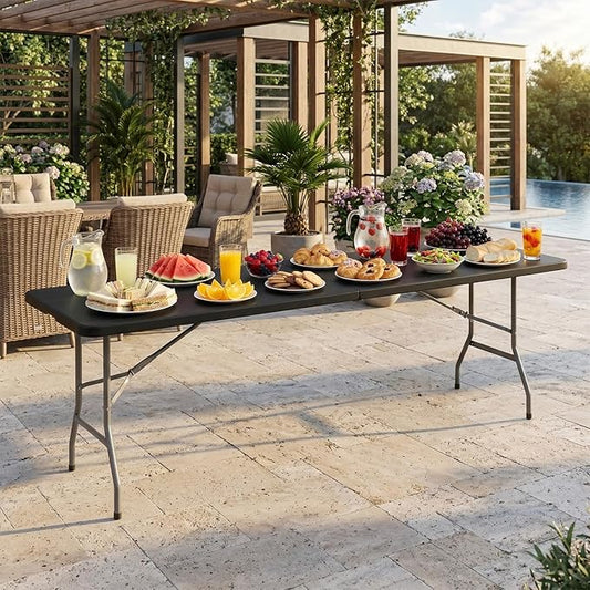 BestOffice 8 FT Picnic Table Plastic Camping Table Portable Square Height Folding Table Perfect for Picnics, Parties, Party and Camping, Black