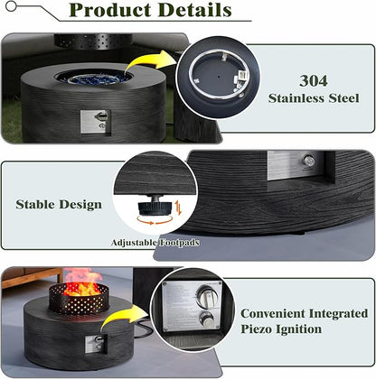 2-Piece Outdoor Propane Fire Pit Table Set w Tank Side Table 30'' Round Fire Pit Table w Wood Grain 2-in-1 Firepit Table for Outside Gas Fire Pit w 304 Stainless Steel Burner 50,000 BTU, Dark Gray