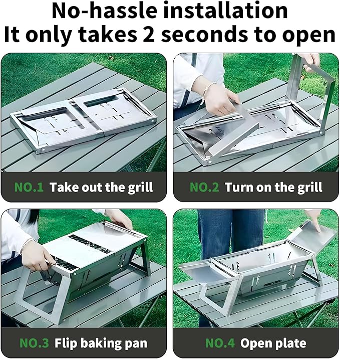 Small Barbecue Grill Outdoor Stainless Steel Grill Charcoal BBQ Grill Convenient Folding for Home Indoor