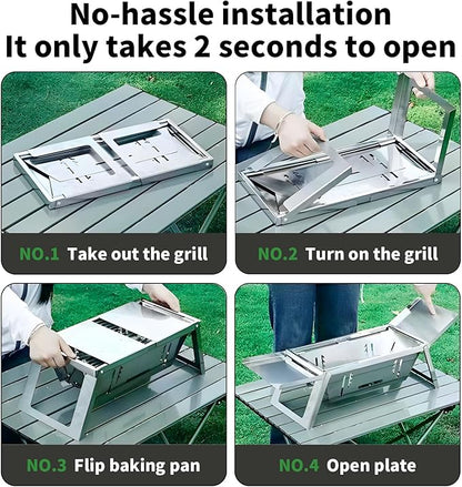 Small Barbecue Grill Outdoor Stainless Steel Grill Charcoal BBQ Grill Convenient Folding for Home Indoor