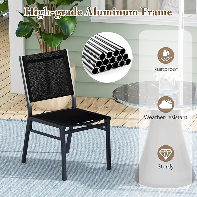Giantex Outdoor Patio Dining Chair, Armless Dining Chair with Breathable Fabric Seat & Backrest, Heavy Duty Aluminum Frame, Outside Lightweight Patio Chairs for Porch Balcony Garden Yard Poolside