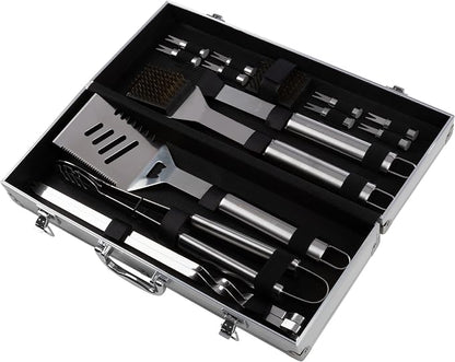 16-Piece BBQ Grill Accessories Set - Barbecue Tool Kit with Aluminum Case for Home Grilling - Great Gift for Birthday or Father’s Day by Home-Complete