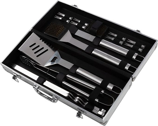 16-Piece BBQ Grill Accessories Set - Barbecue Tool Kit with Aluminum Case for Home Grilling - Great Gift for Birthday or Father’s Day by Home-Complete