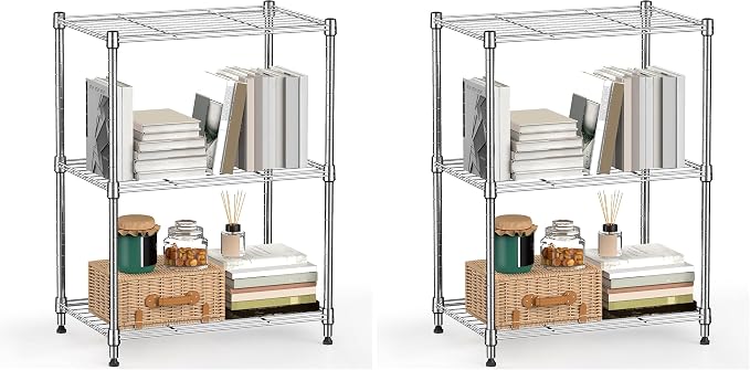 M MZG 450 lbs Wire Storage Shelving 3-Tier Utility Shelving Unit Steel Organizer Wire Rack for Home,Kitchen,Office,Chrome(11.8" D x 17.7" W x 26.4" H) (Pack of 2)