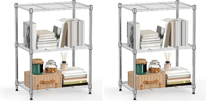 M MZG 450 lbs Wire Storage Shelving 3-Tier Utility Shelving Unit Steel Organizer Wire Rack for Home,Kitchen,Office,Chrome(11.8" D x 17.7" W x 26.4" H) (Pack of 2)