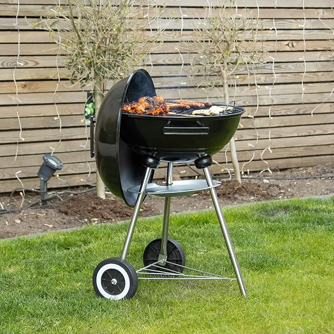 19590 17’ Charcoal Kettle BBQ Grill With Lid & Wheels/Outdoor, Picnic, Camping, Cooking/Chrome & Zinc Plated Grids / 72cm x 44cm