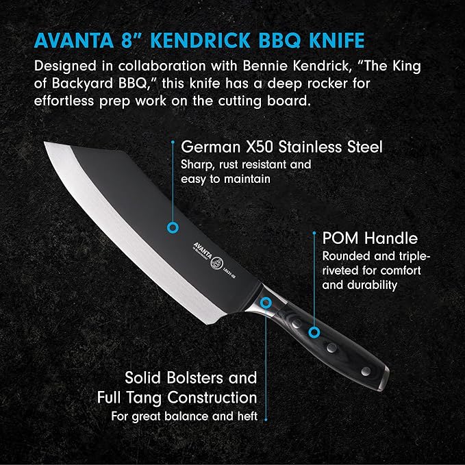 Messermeister Avanta Forged 8” Kendrick BBQ Knife - German X50 Stainless Steel - Rust Resistant & Easy to Maintain