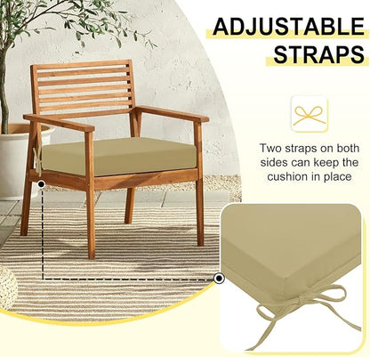 downluxe Outdoor Chair Cushions Set of 6 for Patio Furniture, Water-Resistant Square Corner Patio Chair Cushions with Ties, High Density Foam Outdoor Seat Cushion, 18.5" X 16" X 3", Khaki