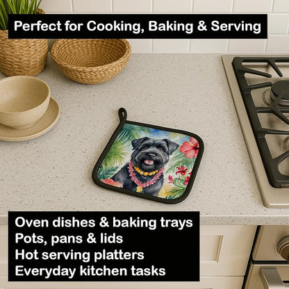 Caroline's Treasures Bouvier des Flandres Luau Pair of Pot Holders Kitchen Heat Resistant Pot Holders Sets Oven Hot Pads for Cooking Baking BBQ, 7 1/2 x 7 1/2