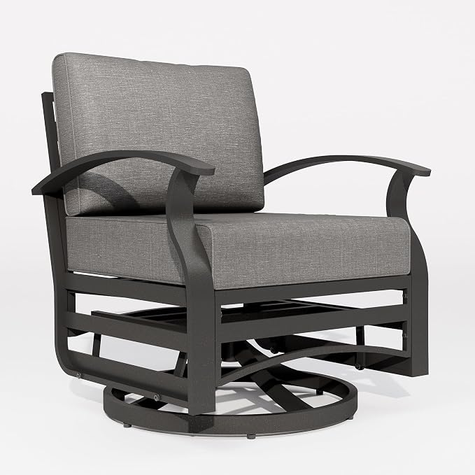 ALAUML Aluminum Outdoor Swivel Chairs High-Back Metal Swivel Rocking Chairs for Patios, Porches, Backyards, and Gardens—Grey
