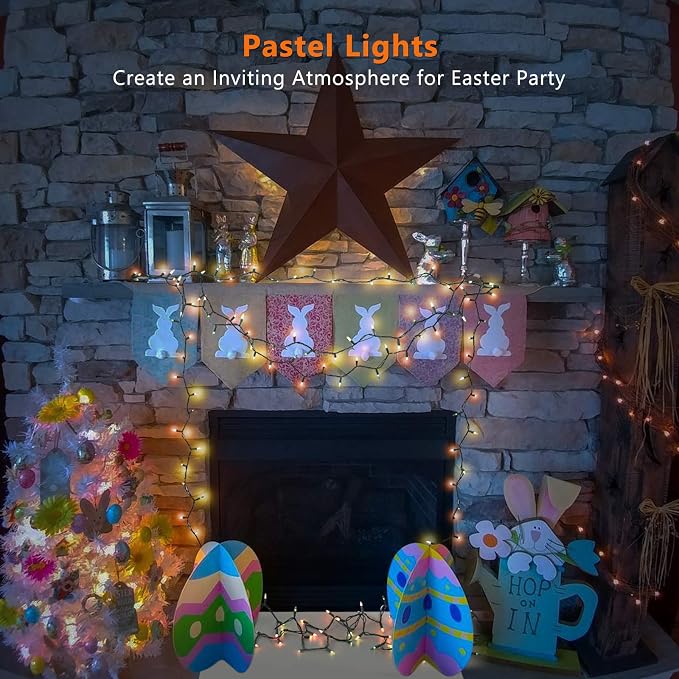 BrizLabs Easter Lights String, 34.8ft 150 Count Pastel Lights Connectable | UL Certified; Incandescent String Light Plugin, Incandescent Christmas Lights Green Wire for Easter Tree Indoor Outdoor Decor