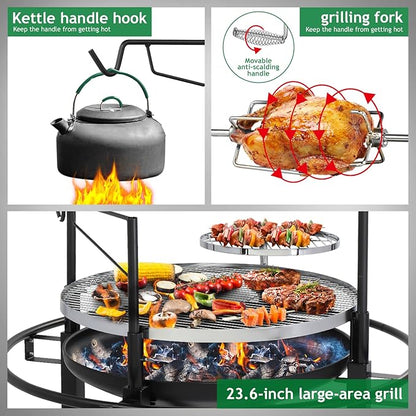 Black Barbecue Grill, Portable Outdoor Charcoal Grill, Grill Rotisseries, Rotatable BBQ Rotisserie,Charcoal Grill Rotisserie Roaster System,Outdoor Cooking Barbecue Camping BBQ Grill 85 X 85 X 108CM