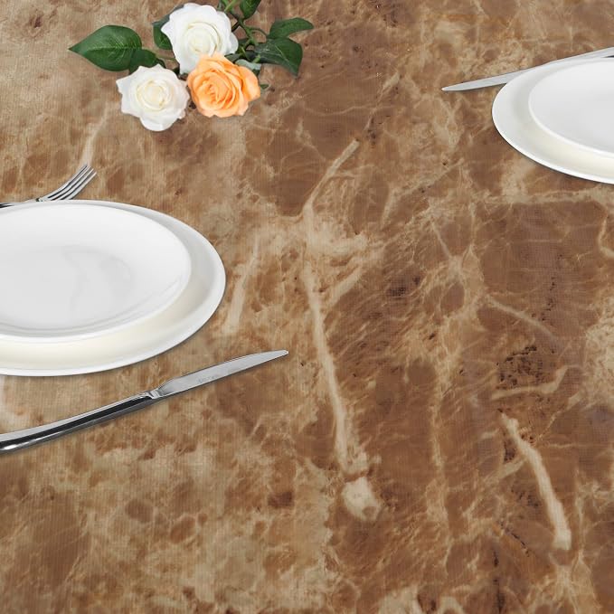 LUSHVIDA Round Vinyl Waterproof Table Cover, Fits Up to 45''-56'', Marble Brown
