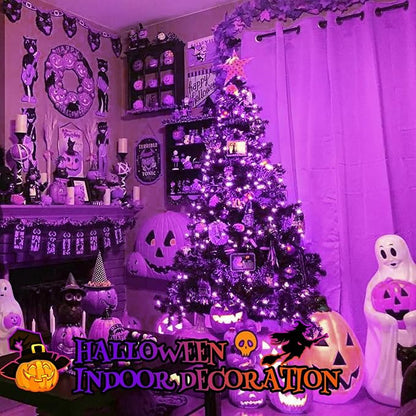 Upgraded Connectable 200 LED Halloween String Lights Outdoor Indoor, 66FT Purple Halloween Decorations Lights 13 Modes, Waterproof Twinkle Fairy Lights Plug in Clear Wire for Tree, Bedroom Decoration