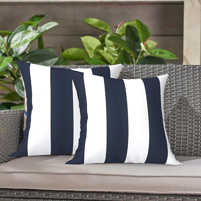 LVTXIII 2 Pack Outdoor Throw Pillow Covers for Patio Furniture, 16x16 Inch Square Pillow Case, Water-Repellent Cushion Covers for Garden, Porch, Sofa, Cabana Navy
