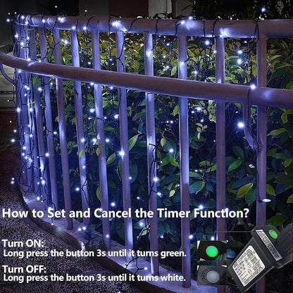 YEGUO 66ft 200 LED White String Lights Outdoor Waterproof, Green Wire Christmas Lights Indoor, 8 Modes Twinkle Tree Lights Plug in with Memory Timer