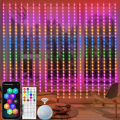 echosari 20Ft x 10Ft Smart Curtain Lights Compatible with Alexa | 600 LED Curtain Lights App Control Dynamic for Backyard Home Wedding Party Christmas Decor - RGB Color Changing IC