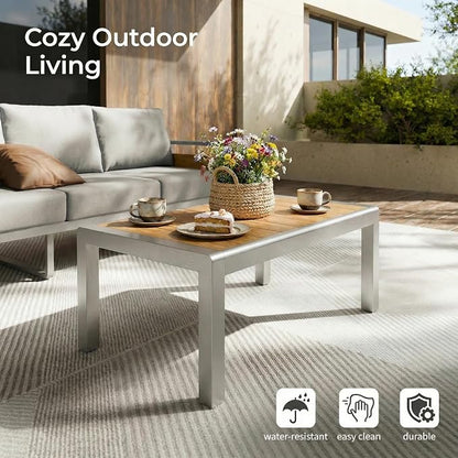 ZANDOR Aluminum Outdoor Patio Furniture-Loveseat with Table,Sliver | Rustproof,High weight capacity,Water-repellent,Washable Cover,All-Weather Resistant,Easy clean,for Poolside Backyard Deck