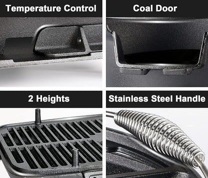IronMaster Hibachi Grill Outdoor - Small Portable Charcoal Grill, 100% Cast Iron, Japanese Yakitori Tabletop Camping Grill - Cooking Grate Surface 17" x 10.5" for 5-8 People