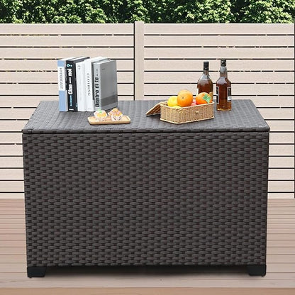 Lviden 140 Gallon Outdoor Storage Box Wicker Patio Storage Bin with Waterproof Lining Bag Deck Box and Cushion Storage Bin Outdoor, Brown