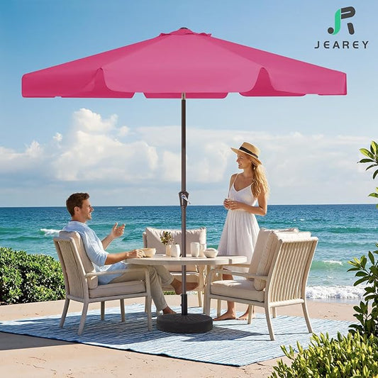 JEAREY 9 FT Patio Umbrella Outdoor, Table Umbrellas Market Umbrella w/Push Button Tilt/Crank, 8 Sturdy Ribs(Rose Pink)