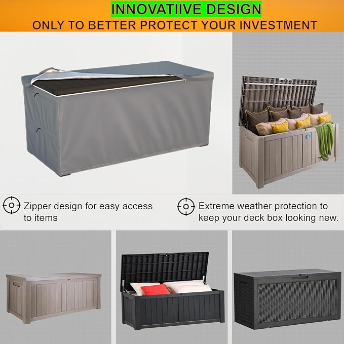 Deck Box Cover - Outdoor Storage Box Cover 150 Gallon, Heavy Duty 600D Oxford Cloth Water And Dust Resistant, Size 62x25x28 Inches Fits Most Patio Box.
