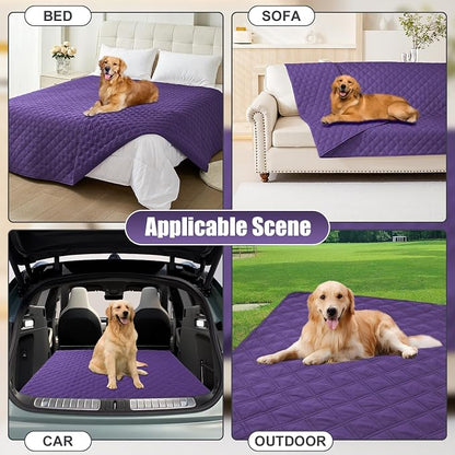 Smiry Waterproof Reversible Pet Couch Covers for Dogs | Pet Friendly, Soft Fabric, Washable Sofa Furniture Protector for Dogs Cat Kids, Checkered (52"x82", Purple/Purple)