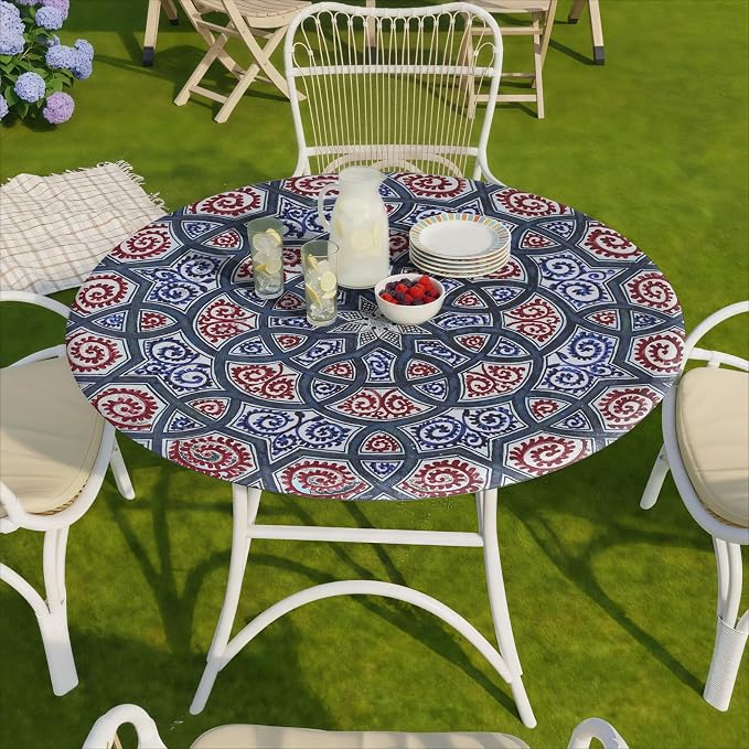 opstellen Fitted Round Tablecloth Wipeable Table Cloths Vinyl Indoor Outdoor Circle Covers for 36-44inch Table Dining Living Room Home Must Haves Gifts Summer Fall Patio Picnic Camping Garden Stuff